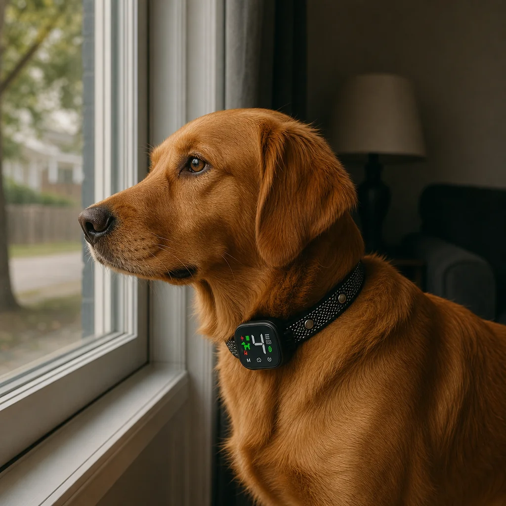 Dog at window with smart bark detection