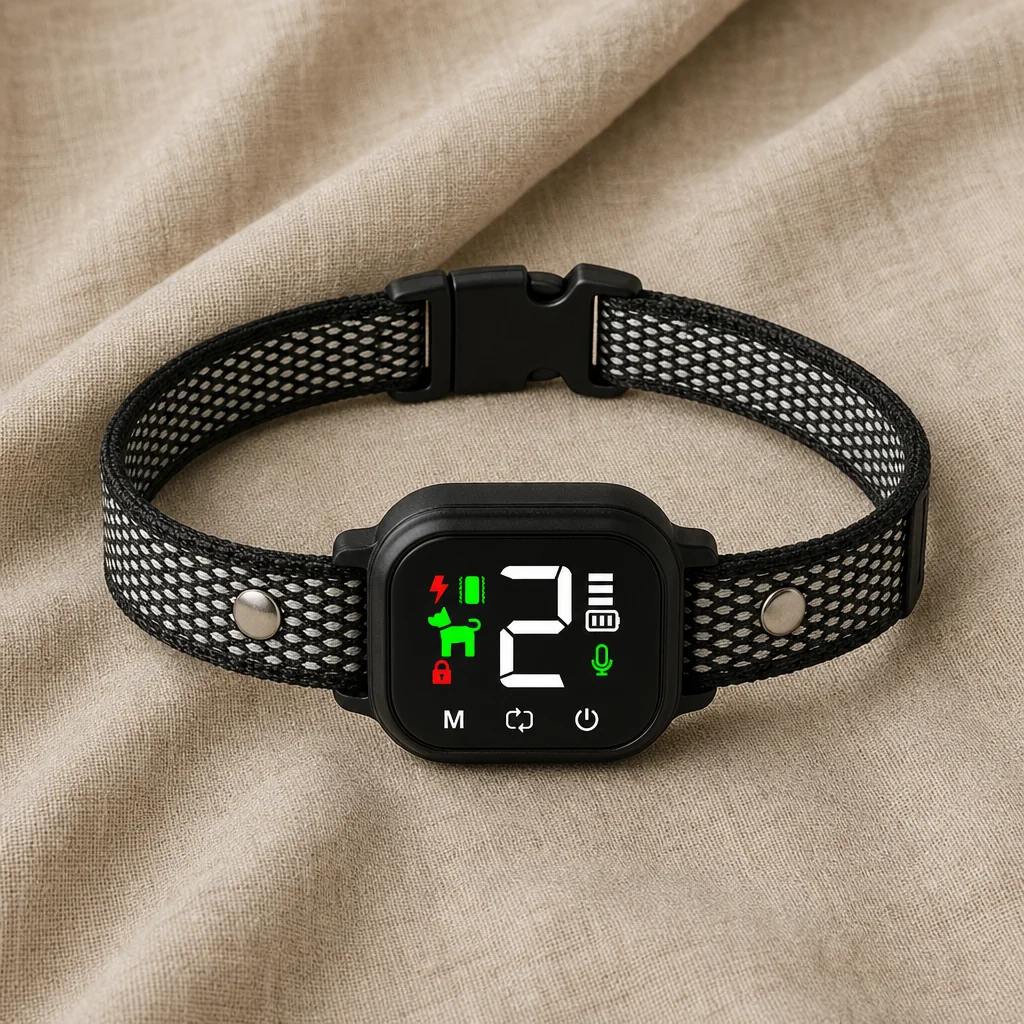 Collar and training mode materials flat lay