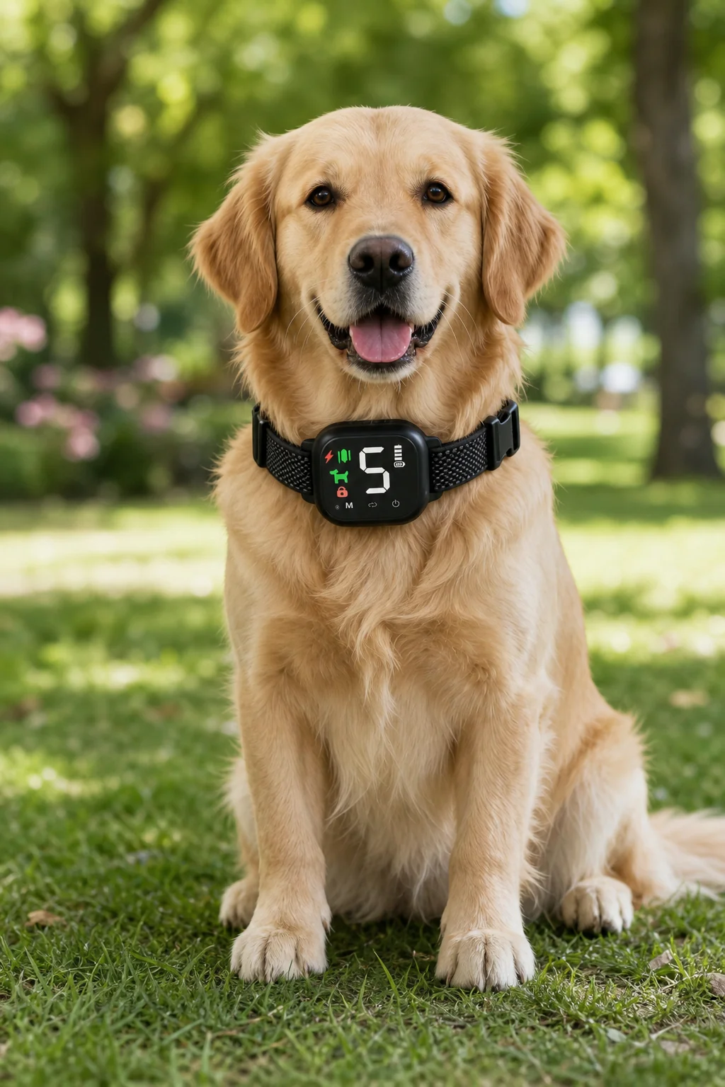 Walkyppaw collar fitted on a golden retriever outdoors
