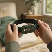 Hands holding collar with LED interface