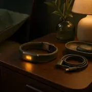 Collar on nightstand with amber battery glow