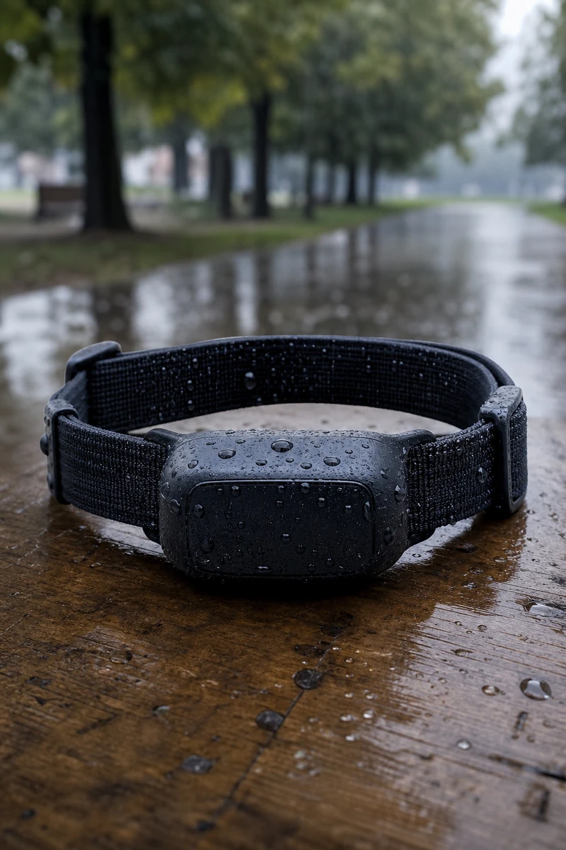 Waterproof Walkypaw collar with water droplets