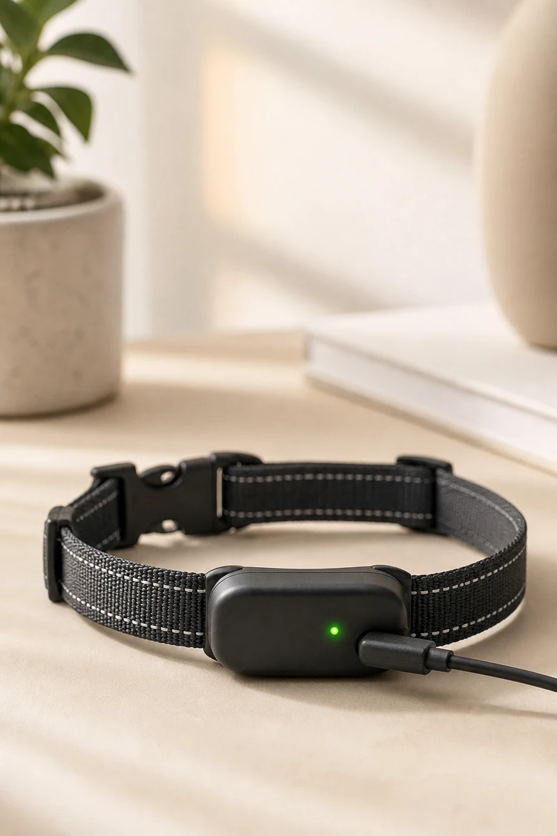 Walkypaw collar charging on a desk