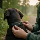 Owner checking collar LED outdoors
