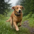 Dog running outdoors with waterproof collar